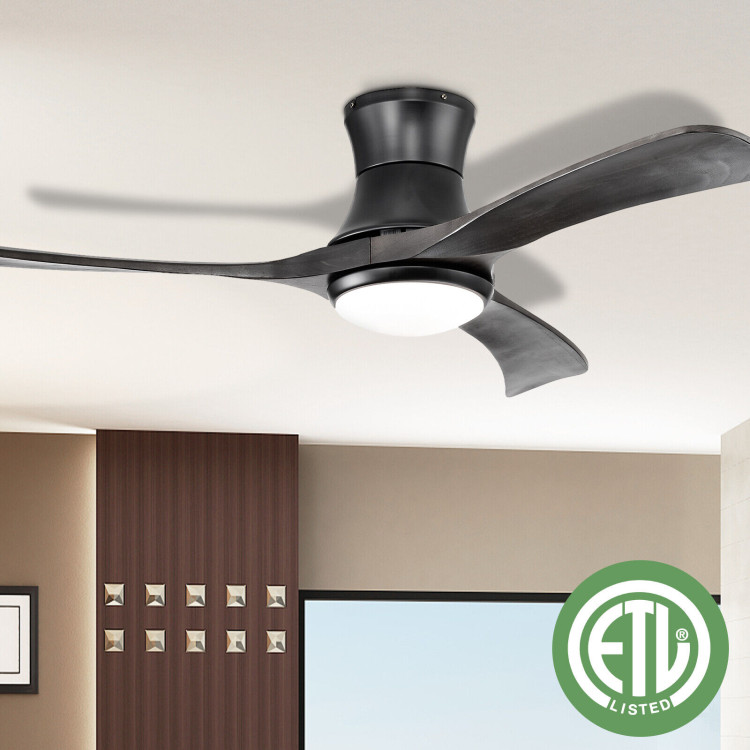 52 Inch Flush Mount Ceiling Fan with LED Light-BlackCostway Gallery View 6 of 11
